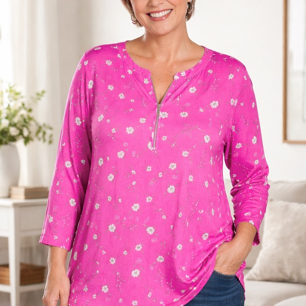 Lush Pink Floral Women's Blouse